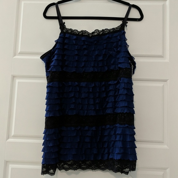 Blue Ruffle Chiffon Lace Tank - Picture 1 of 5
